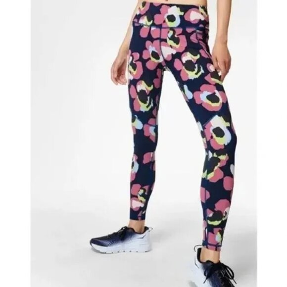Sweaty Betty Blue Petal Leopard Print Floral Power 7/8 Length Leggings Size S - Picture 2 of 9